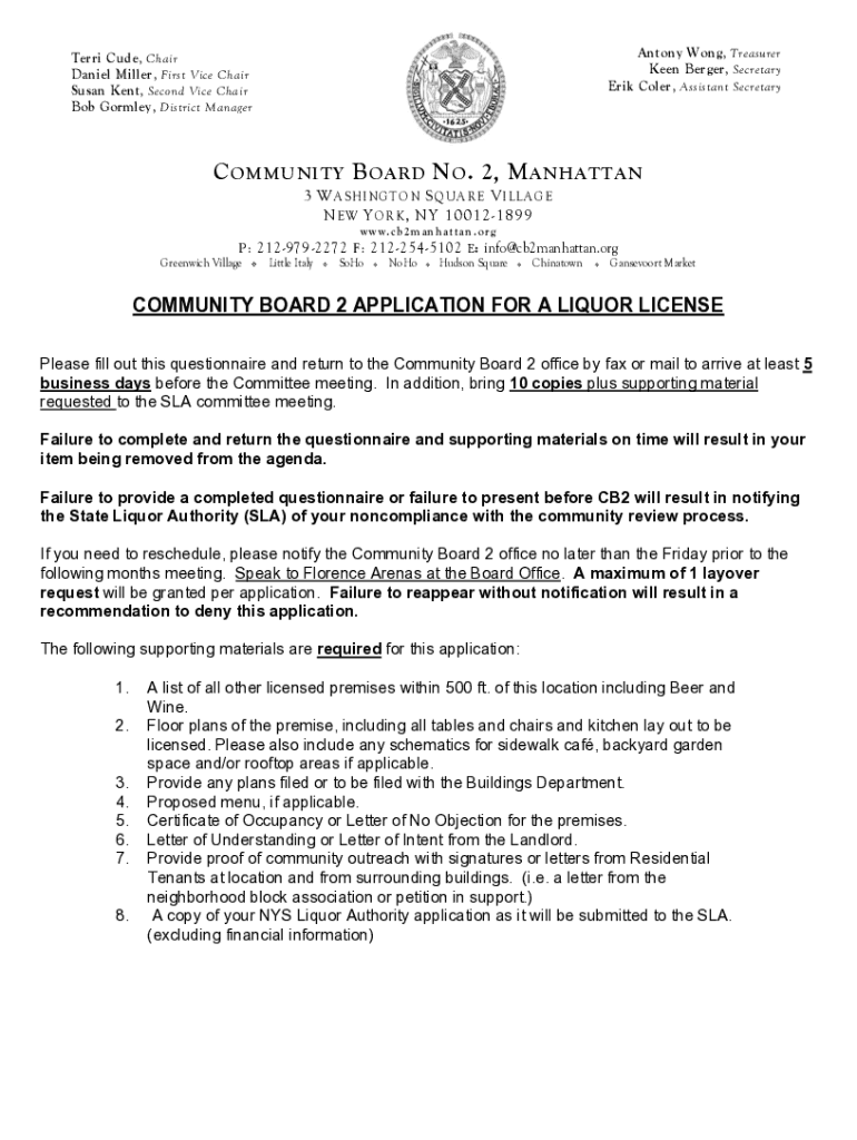 Fillable Online COMMUNITY BOARD 2 APPLICATION FOR A NYC.gov Fax