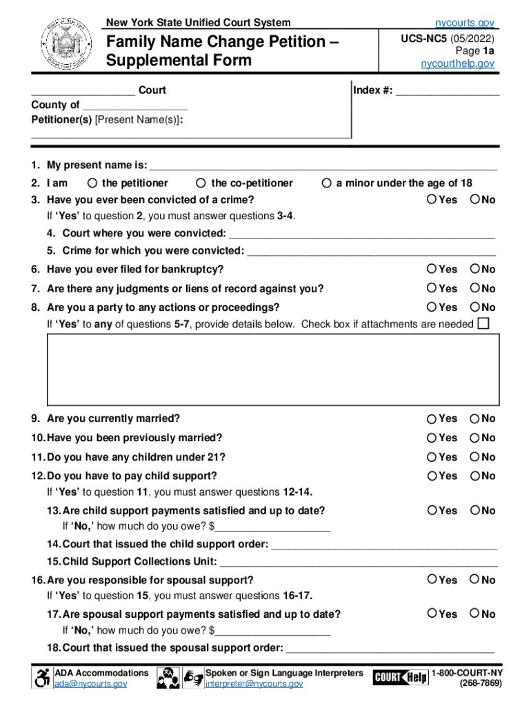 Fillable Online Family Name Change Petition Supplemental Form Fax Email ...