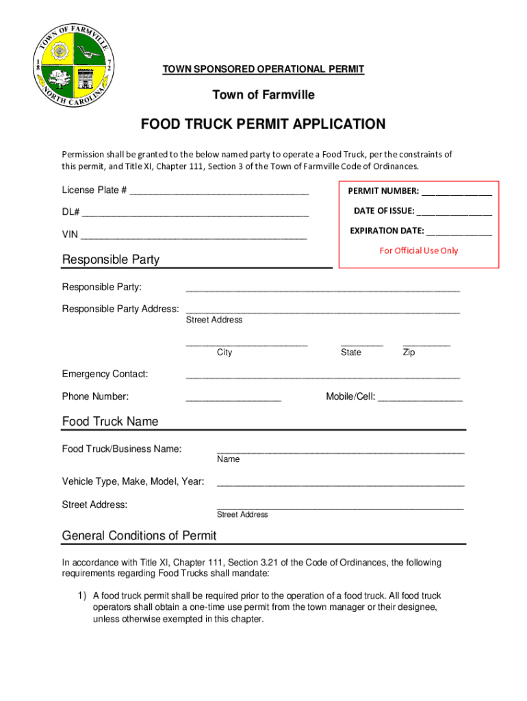 Fillable Online FOOD TRUCK PERMIT APPLICATION Fax Email Print pdfFiller