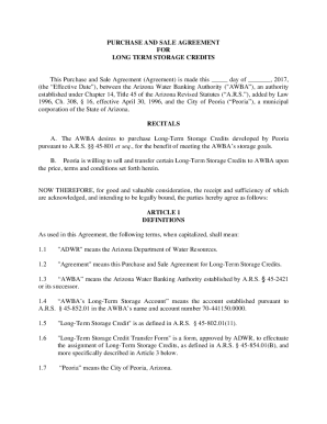 PURCHASE AND SALE AGREEMENT FOR LONG TERM STORAGE CREDITS