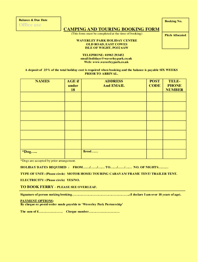 holywellholidaypark co ukbookingattachment2017-camping-touring-booking-form - Holywell Holiday Park Preview on Page 1