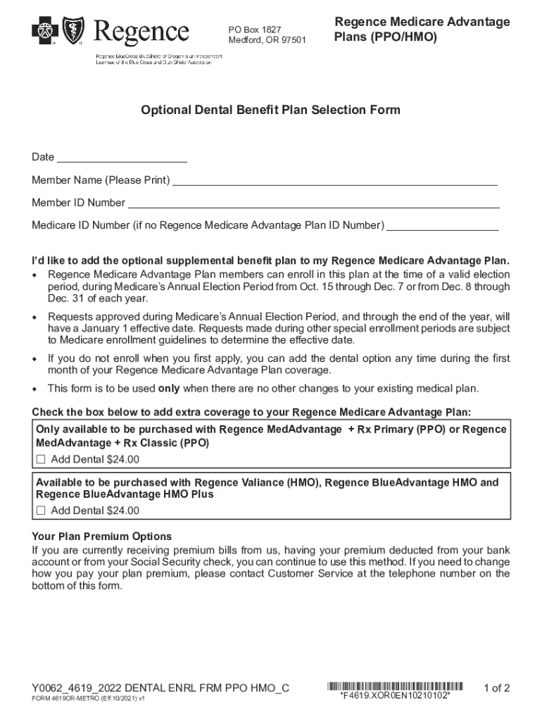 Fillable Online Plans (PPO) Optional Supplemental Benefit Plan Selection Form Regence Fax
