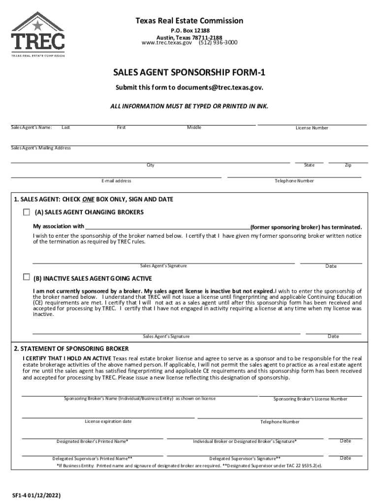 Texas Sales Agent Sponsorship Form-1 Preview on Page 1