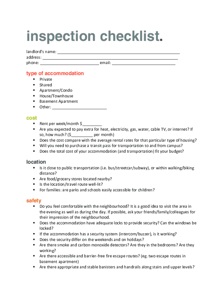 Fillable Online Rental Property Inspection Checklist TemplateDownload ...