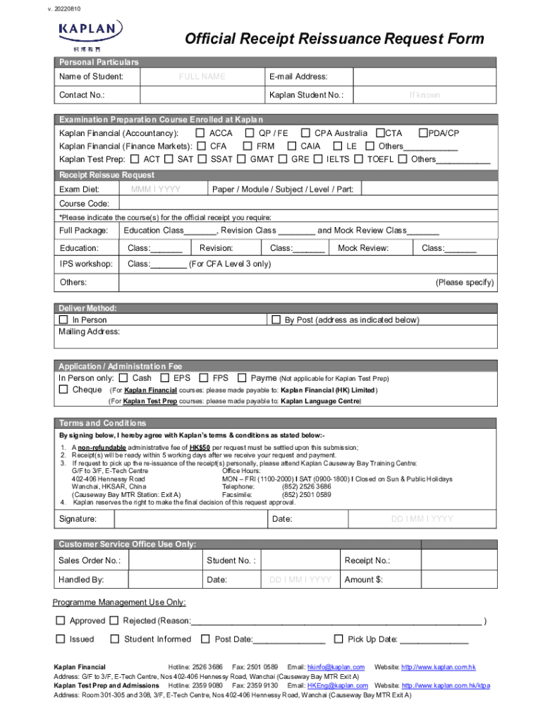 DocHub 410254798--Official-ReceiptFillable Online Official Receipt Reissuance Request Form Fax Preview on Page 1