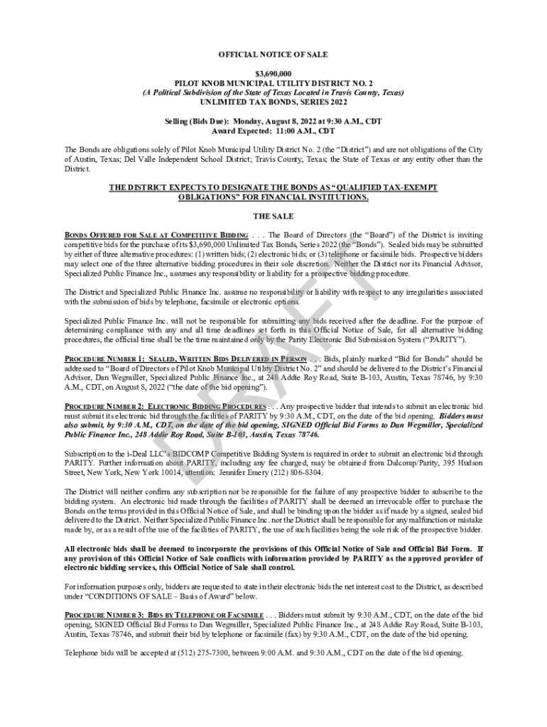 Fillable Online www.austintexas.govedimsdocumentOFFICIAL NOTICE OF SALE