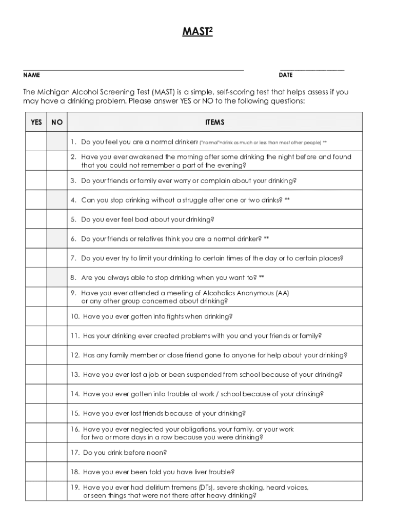 Fillable Online Michigan Alcohol Screening Test