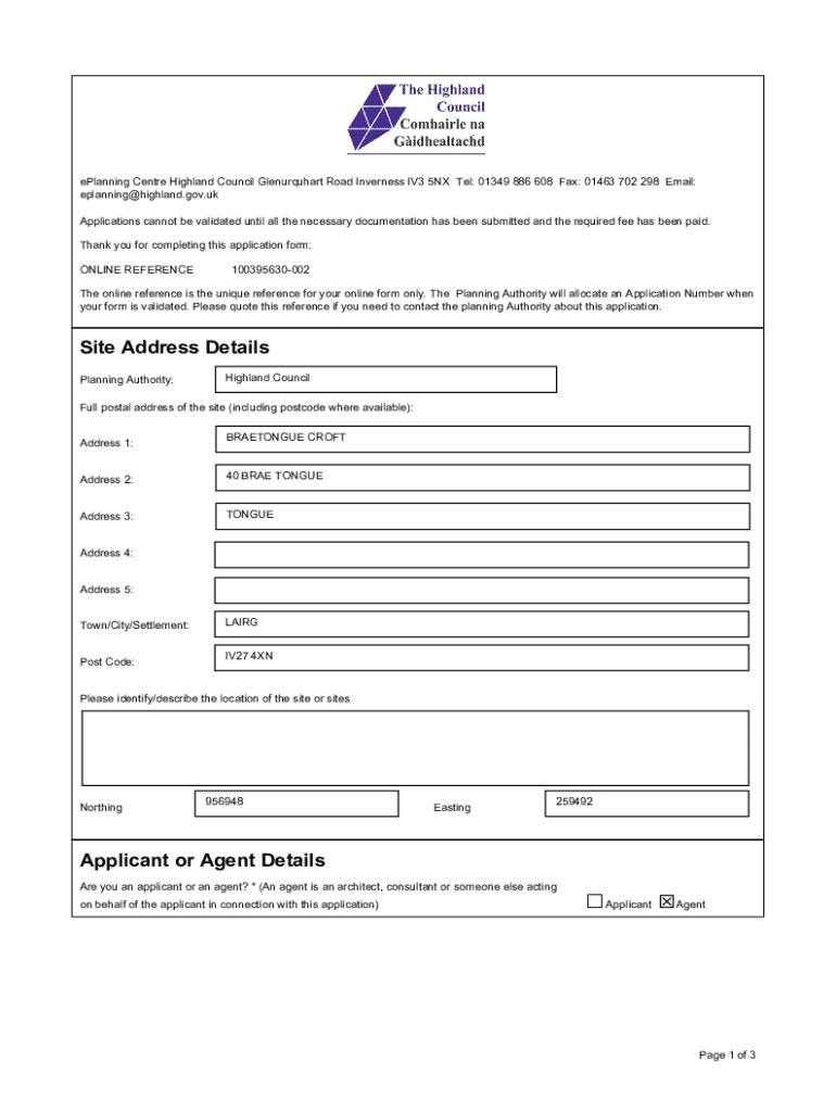Fillable Online www.highland.gov.ukdownloaddownloadsApplicant or Agent