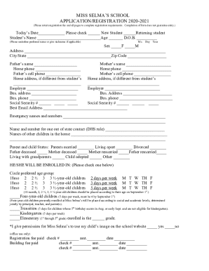 Fillable Online MISS SELMA'S SCHOOL APPLICATION/REGISTRATION ... Fax ...