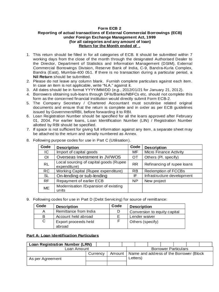ECB 2 Reporting of actual transactions of External Commercial Doc