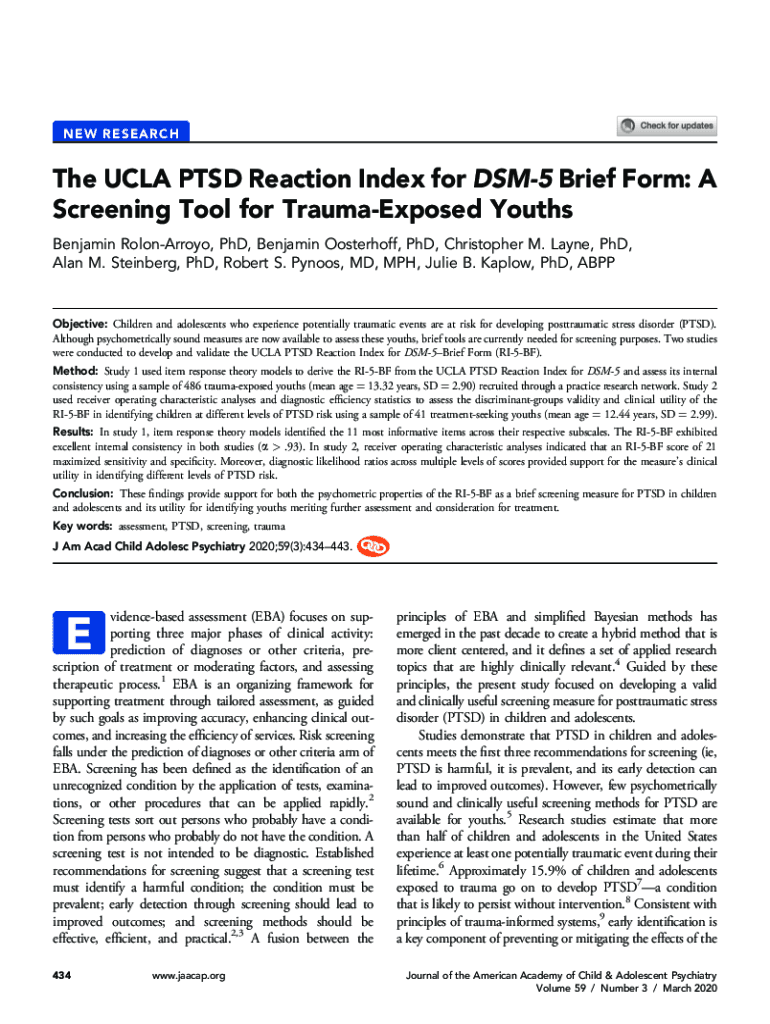 Fillable Online The UCLA PTSD Reaction Index for DSM-5 Brief Form Fax ...