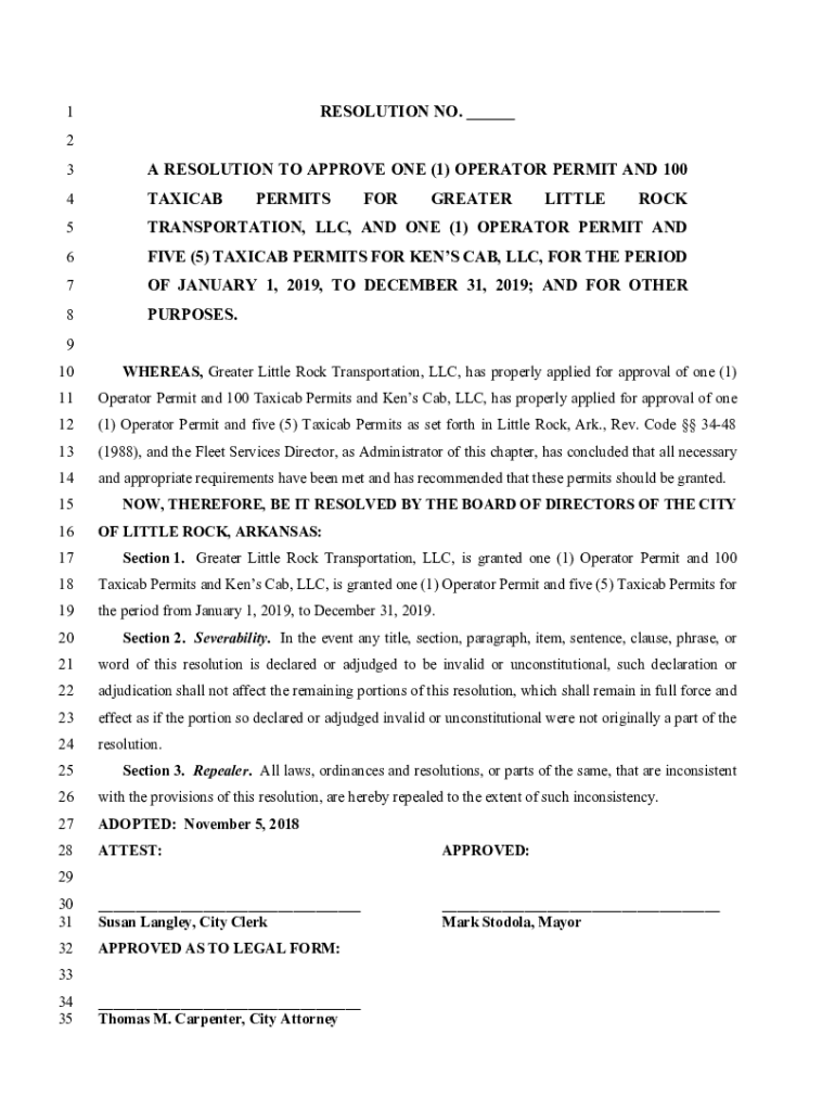 Fillable Online RESOLUTION NO. 1 A RESOLUTION TO APPROVE ONE (1