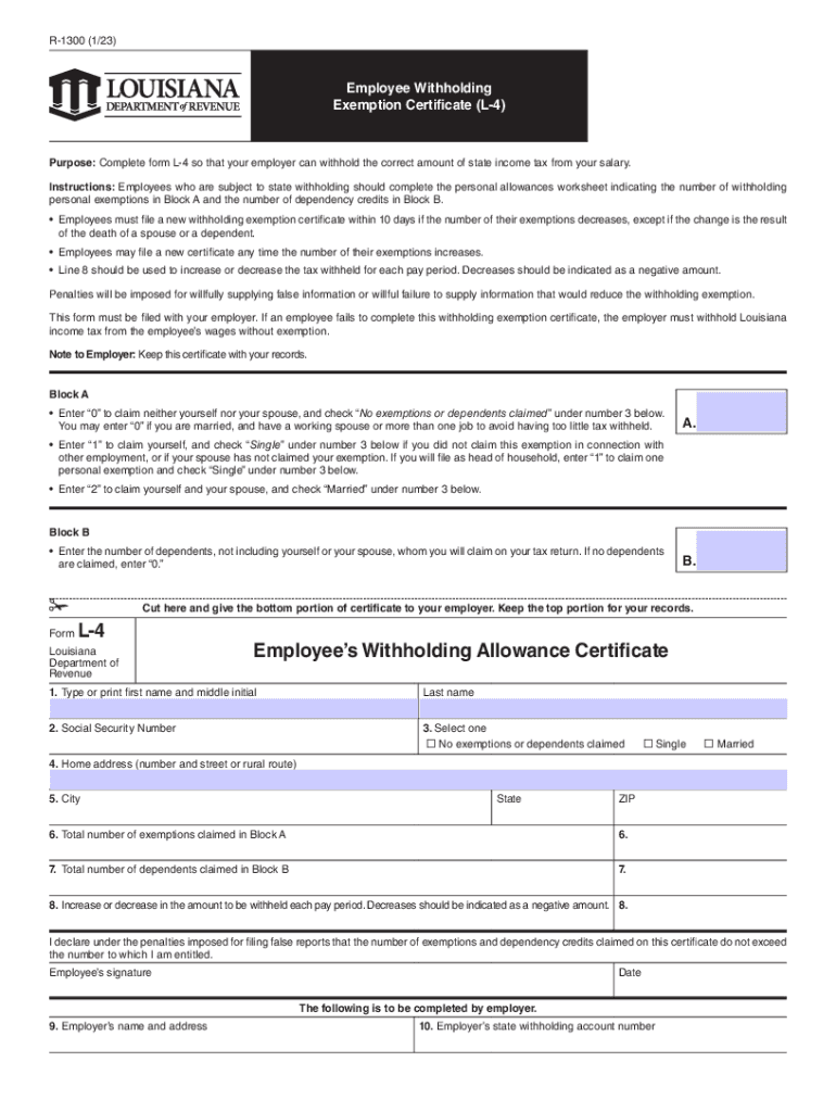 revenue louisiana taxforms1300(401)F-oldL-4 Employees Withholding Allowance Certificate Preview on Page 1