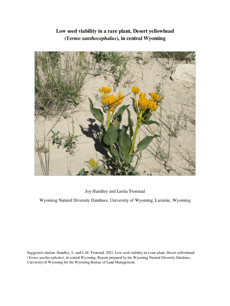 Fillable Online Low seed viability in a rare plant, Desert yellowhead