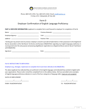 Fillable Online Form D Employer Confirmation of English Language ...