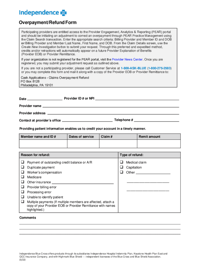 overpayment refund form pdf Preview on Page 1