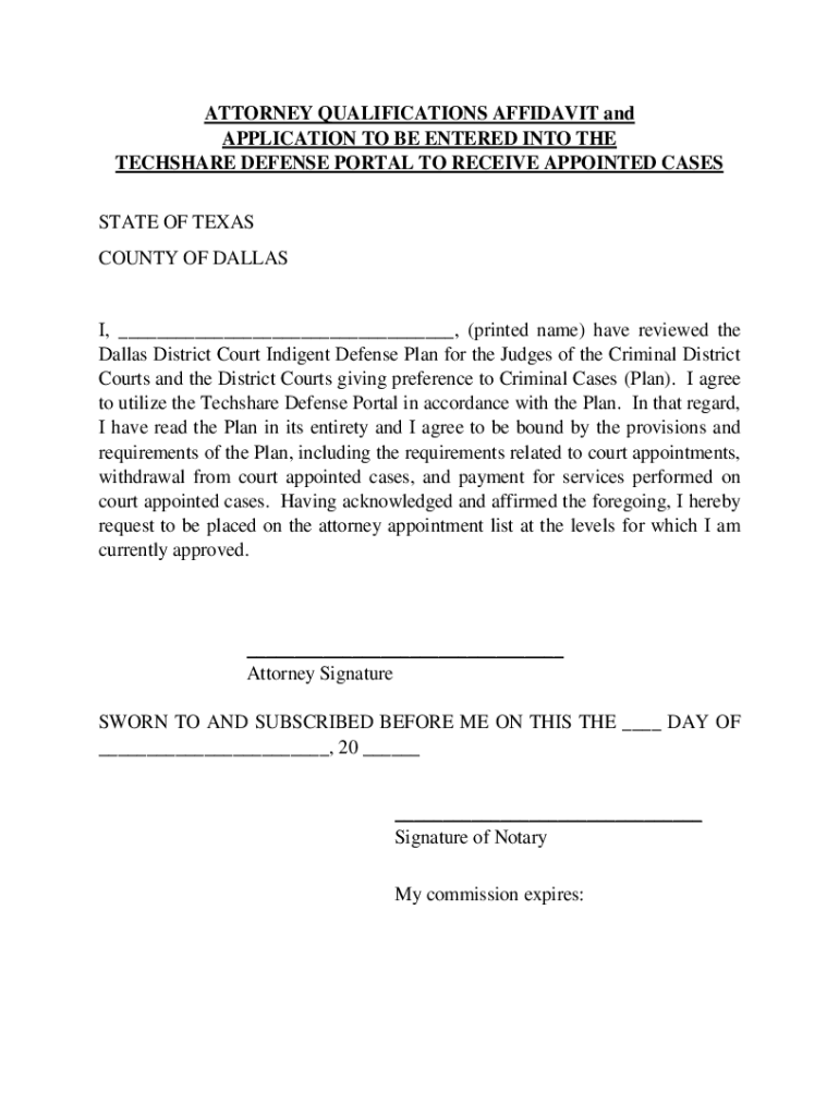 Fillable Online ATTORNEY QUALIFICATIONS AFFIDAVIT and APPLICATION TO BE ENTERED INTO Fax