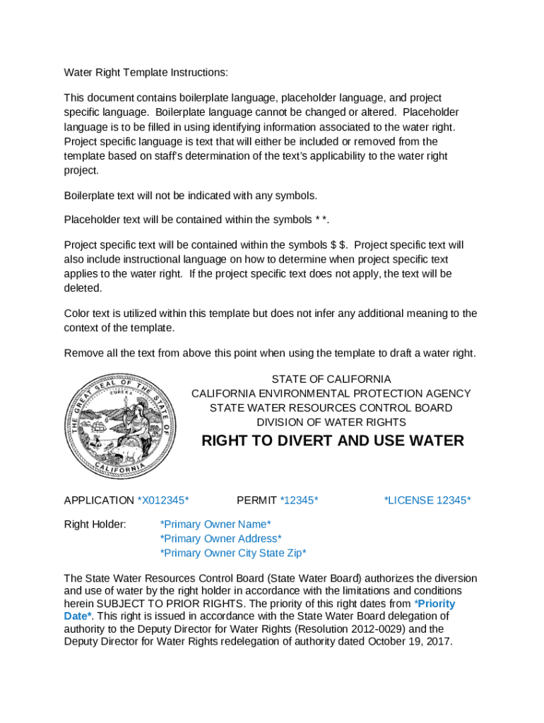 Water Right Template. Water Right Template Doc Template pdfFiller