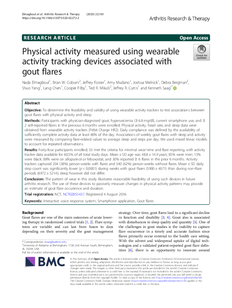 Fillable Online Physical activity measured using wearable activity