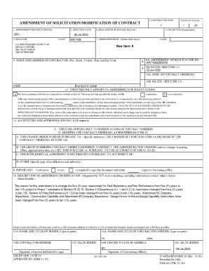 Fillable Online AMENDMENT OF SOLICITATION/MODIFICATION OF CONTRACT 1 2 ...