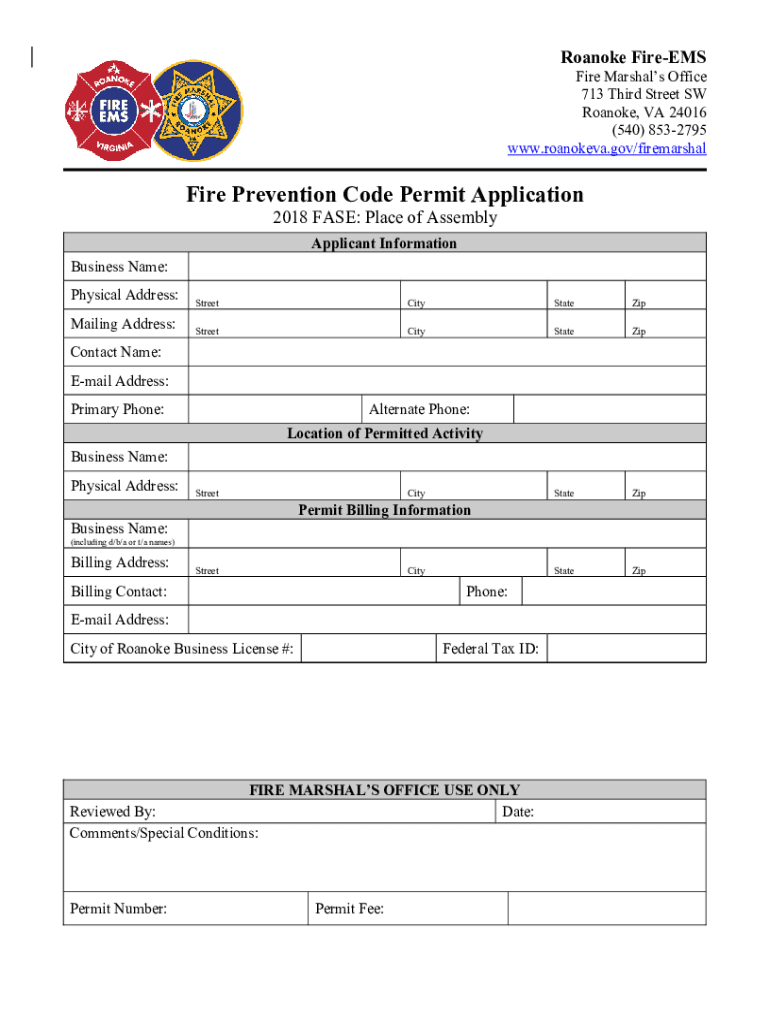 Fillable Online Fire Prevention Code Permit Application Fax Email Print