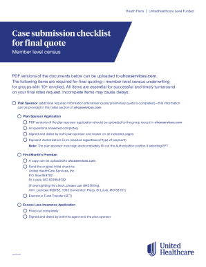 UnitedHealthcare Level Funded Final Quote Checklist - Member Level Census 10+
