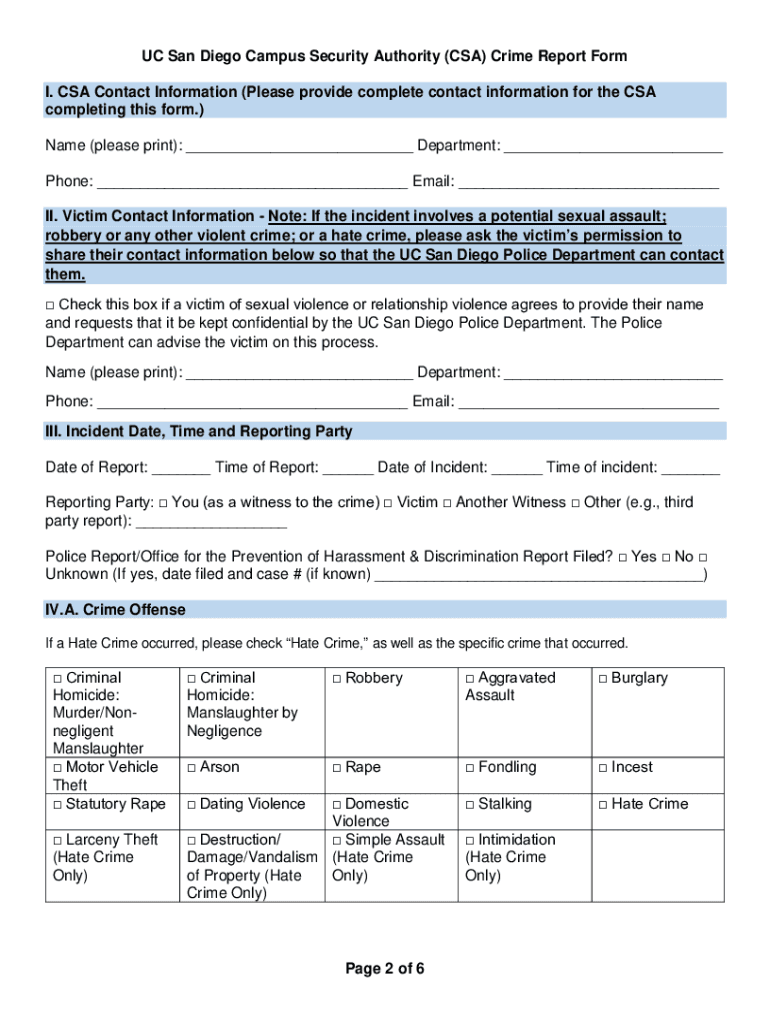 police uci how-do-iimgCampus Security Authority (CSA) Report Form Preview on Page 1