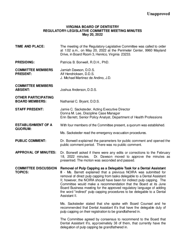 Fillable Online VIRGINIA BOARD OF DENTISTRY BYLAWS Article I. Officers
