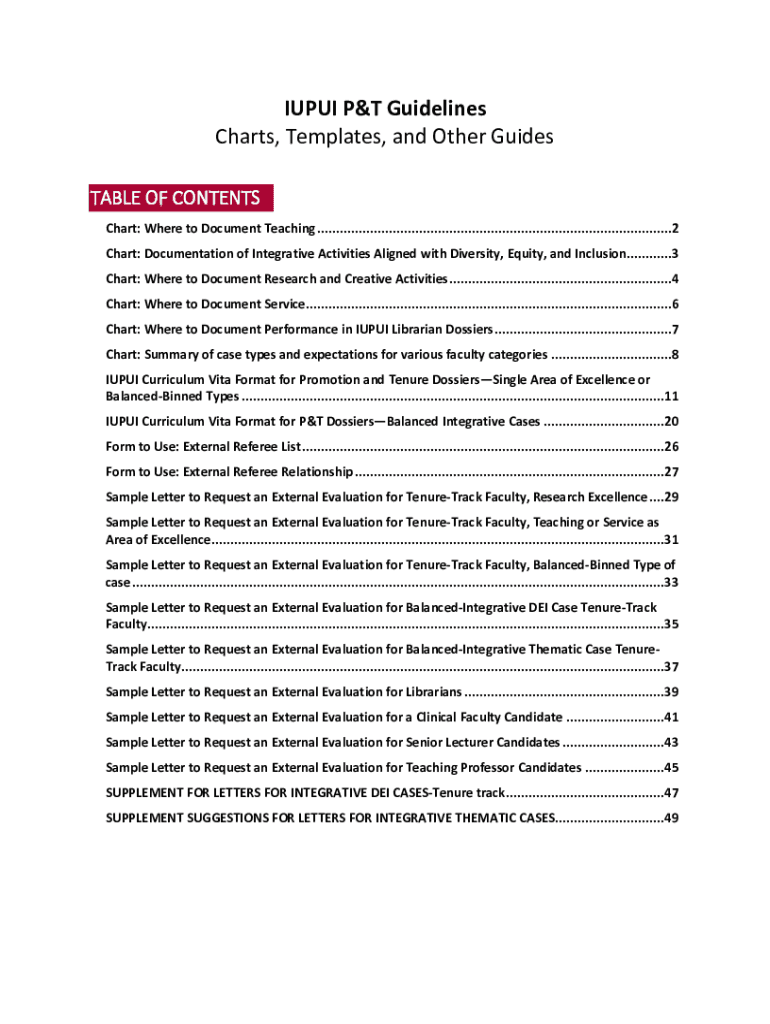 Fillable Online academicaffairs iupui IUPUI P&T Guidelines Charts