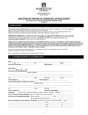 DOCTOR OF PHYSICAL THERAPY APPLICATION - Marquette University