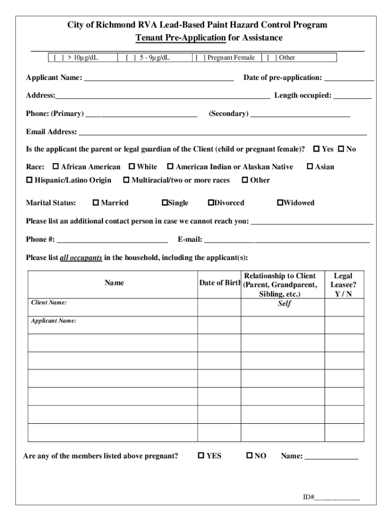 Fillable Online City of Richmond RVA LeadBased Paint Hazard Control Program Fax Email Print