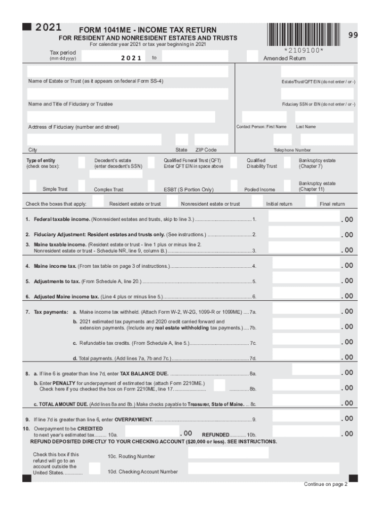 FORM 1041ME - INCOME TAX RETURN *2109100* .00 .00 ... Preview on Page 1.