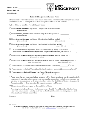 Federal Aid Adjustment Request Form - Brockport