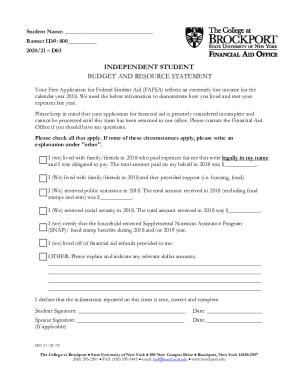 Independent Student Budget and Resource Statement. Independent Student Budget and Resource Statement