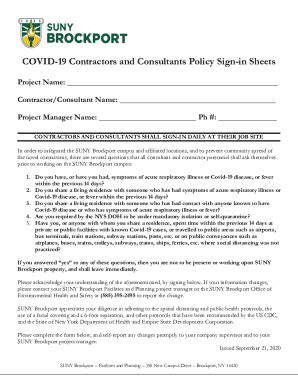 COVID-19 Contractors and Consultants Policy Sign-in Sheets. COVID-19 Contractors and Consultants Policy Sign-in Sheets