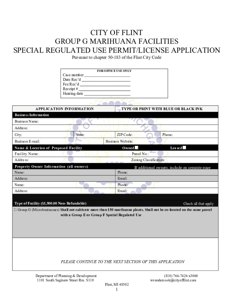 Fillable Online CITY OF FLINT GROUP F MARIHUANA FACILITIES SPECIAL