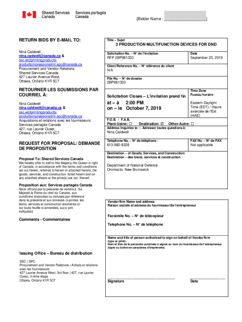 Fillable Online Vendor Bid Award Letter