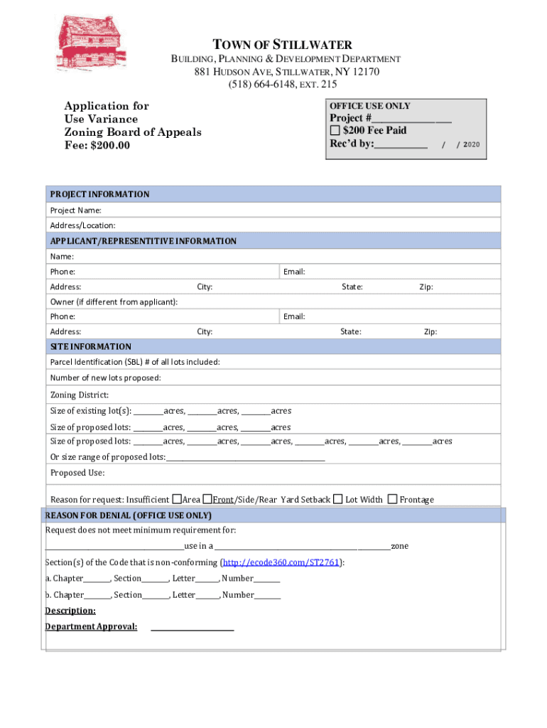 Fillable Online TOWN OF STILLWATER BUILDING PLANNING DEVELOPMENT