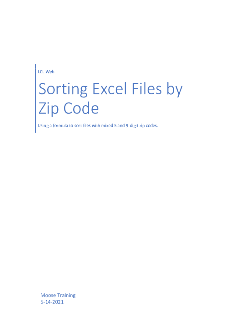 Fillable Online Sorting Excel Files by Zip Code. Using a formula to