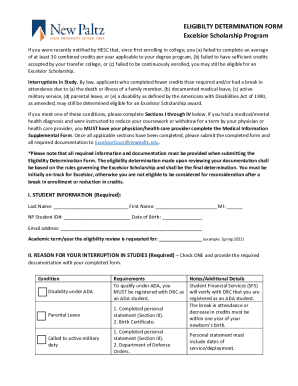 Fillable Online EXCELSIOR SCHOLARSHIP PROGRAM ELIGIBILTY D ETERMINATION ...