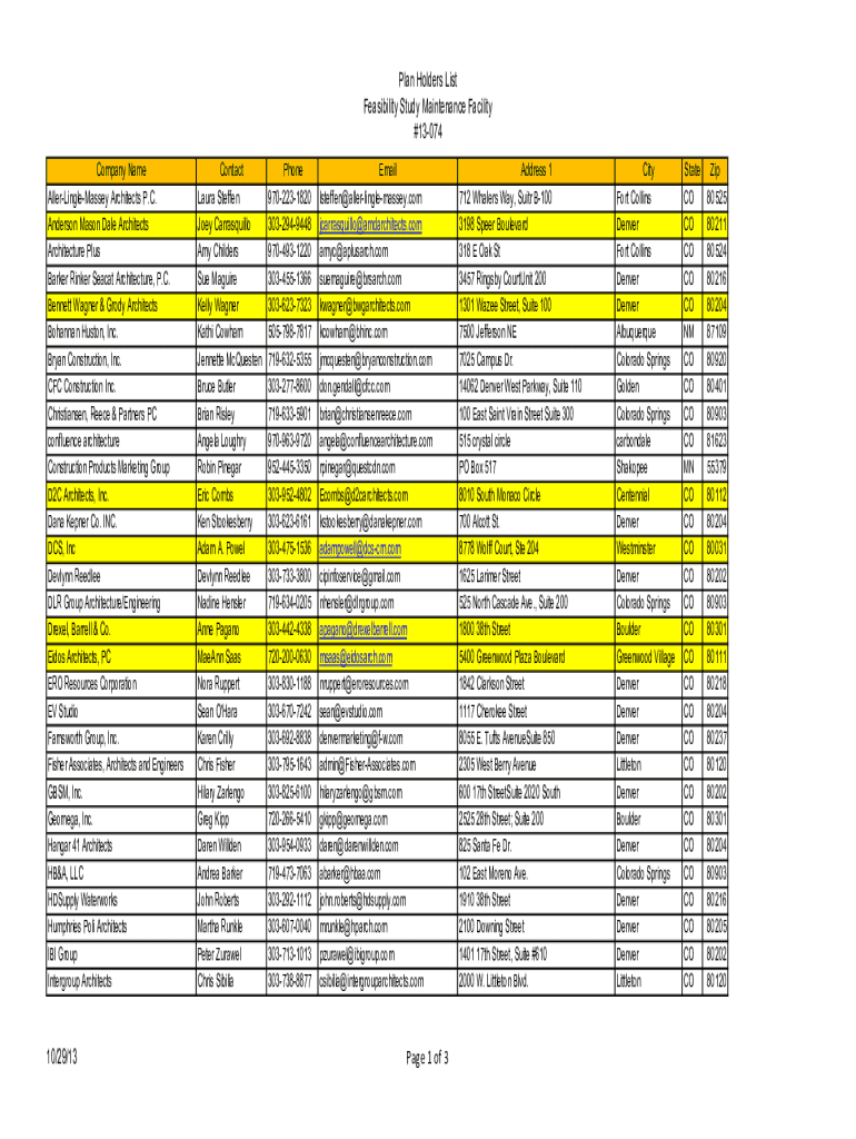 Fillable Online Plan Holders List Feasibility Study Maintenance