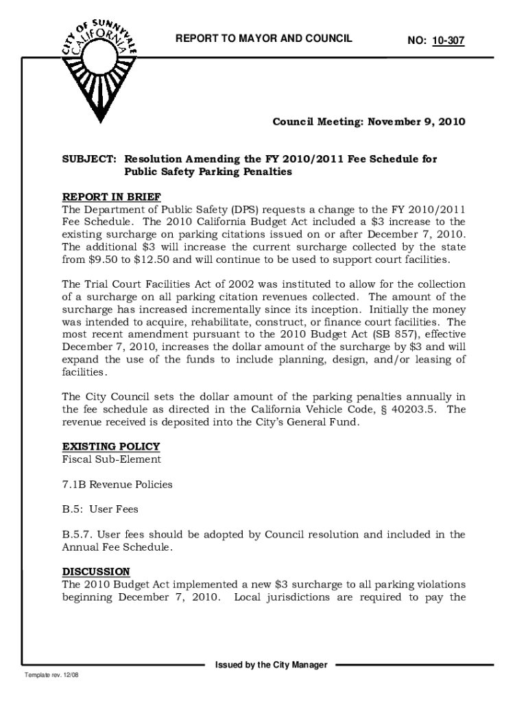 Fillable Online archive sunnyvale ca RTCFee Schedule re Parking and NP Code Violations v3.doc