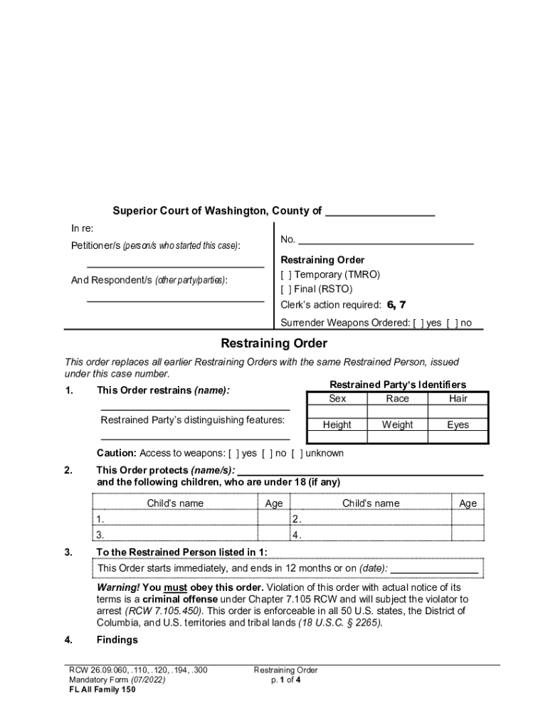 Fillable Online Restraining Order Washington State Courts Fax Email Print pdfFiller