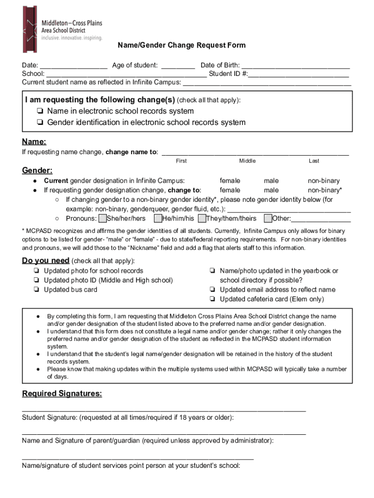Fillable Online Name / Gender Change Request Form Saint Paul Public