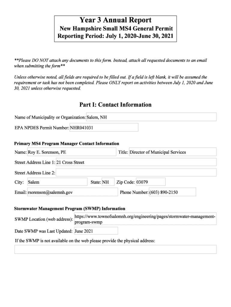 Fillable Online New Hampshire Small MS4 General Permit SALEM, NH