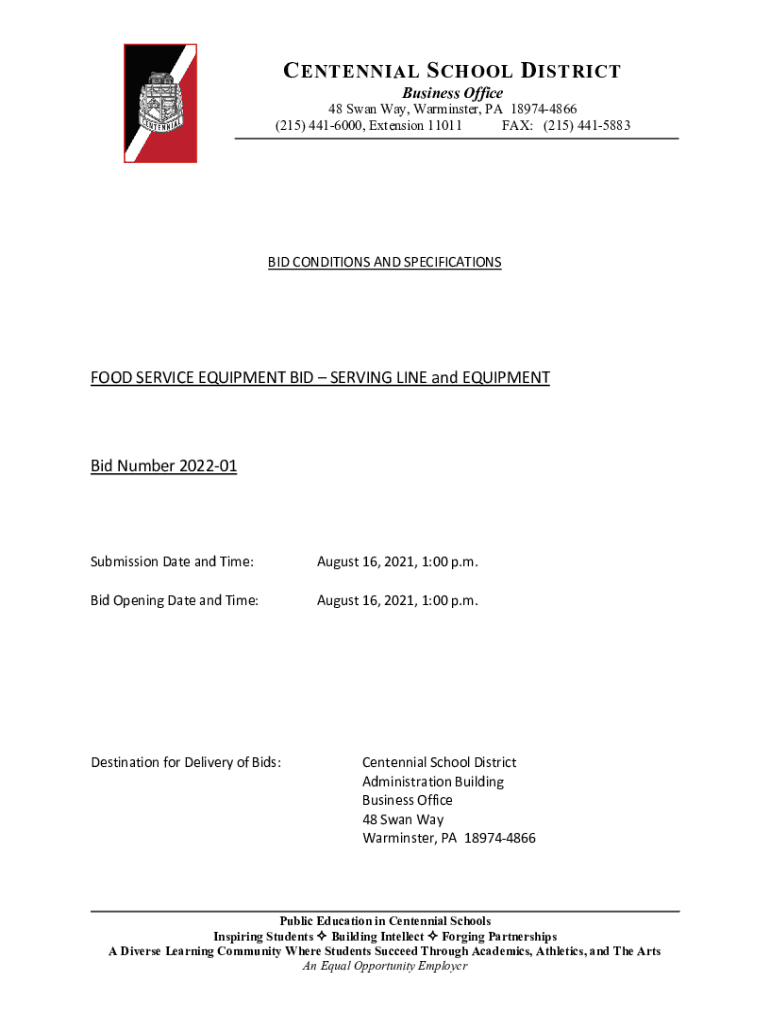 Fillable Online bid conditions and specifications Centennial School