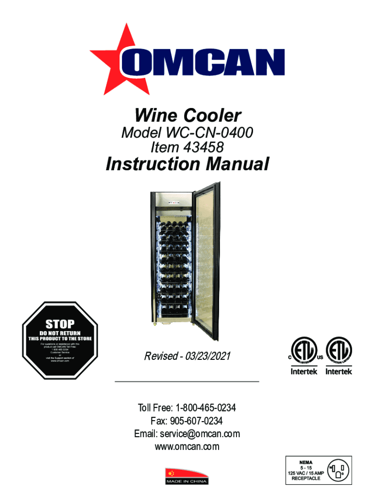 Fillable Online Wine Cooler Instruction Manual Omcan Fax Email Print