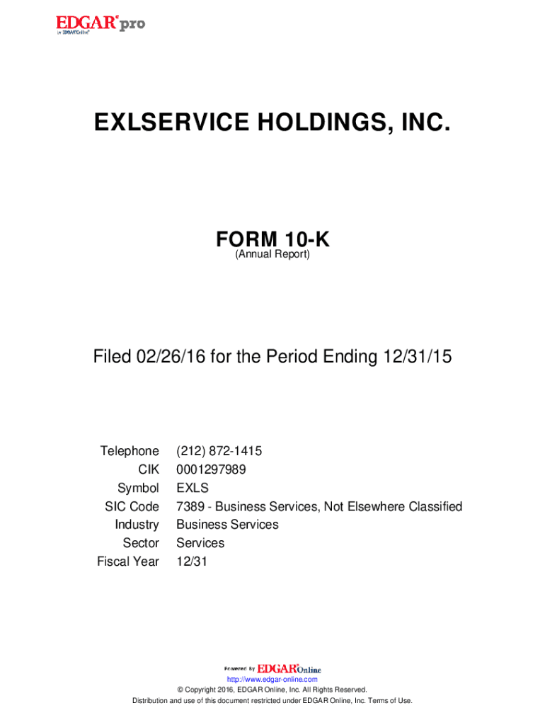Fillable Online EXLSERVICE HOLDINGS, INC.. FORM 10K (Annual Report