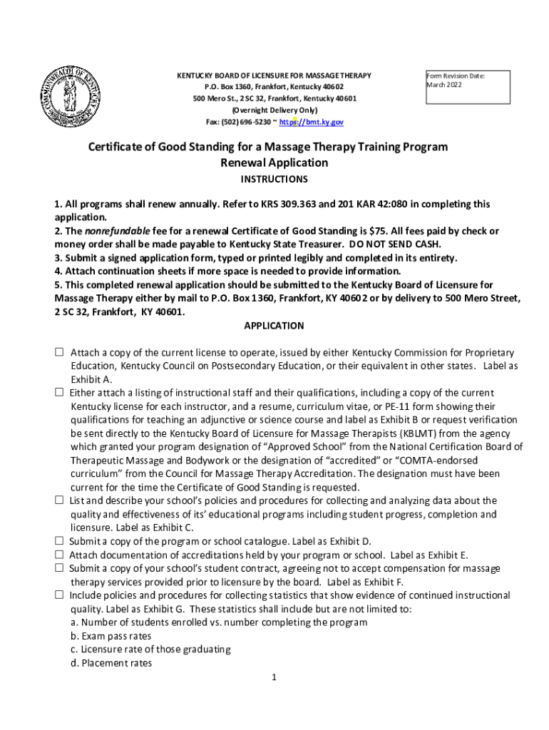 Kentucky massage therapy license renewal requirements Fill out & sign