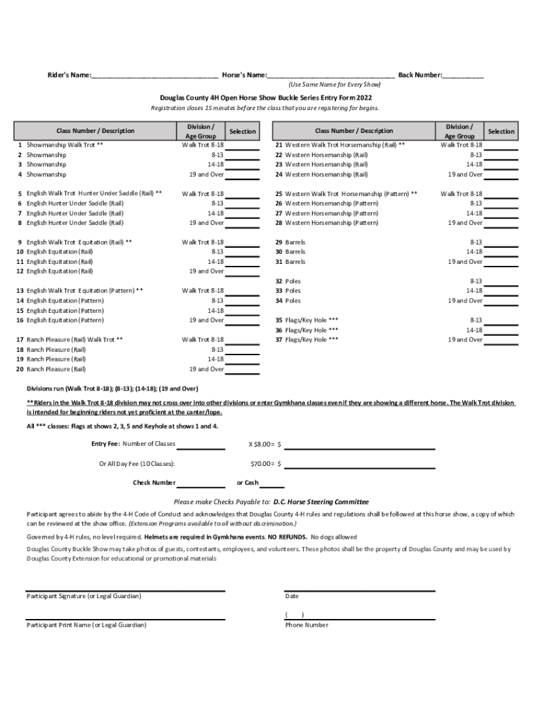 Horse Show Entry Form TemplatesDocHub Preview on Page 1